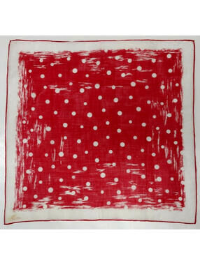 1950s COLETTE Pocket Hankie Polka Dot Red Sheer Linen Organza Cotton Hand Rolled